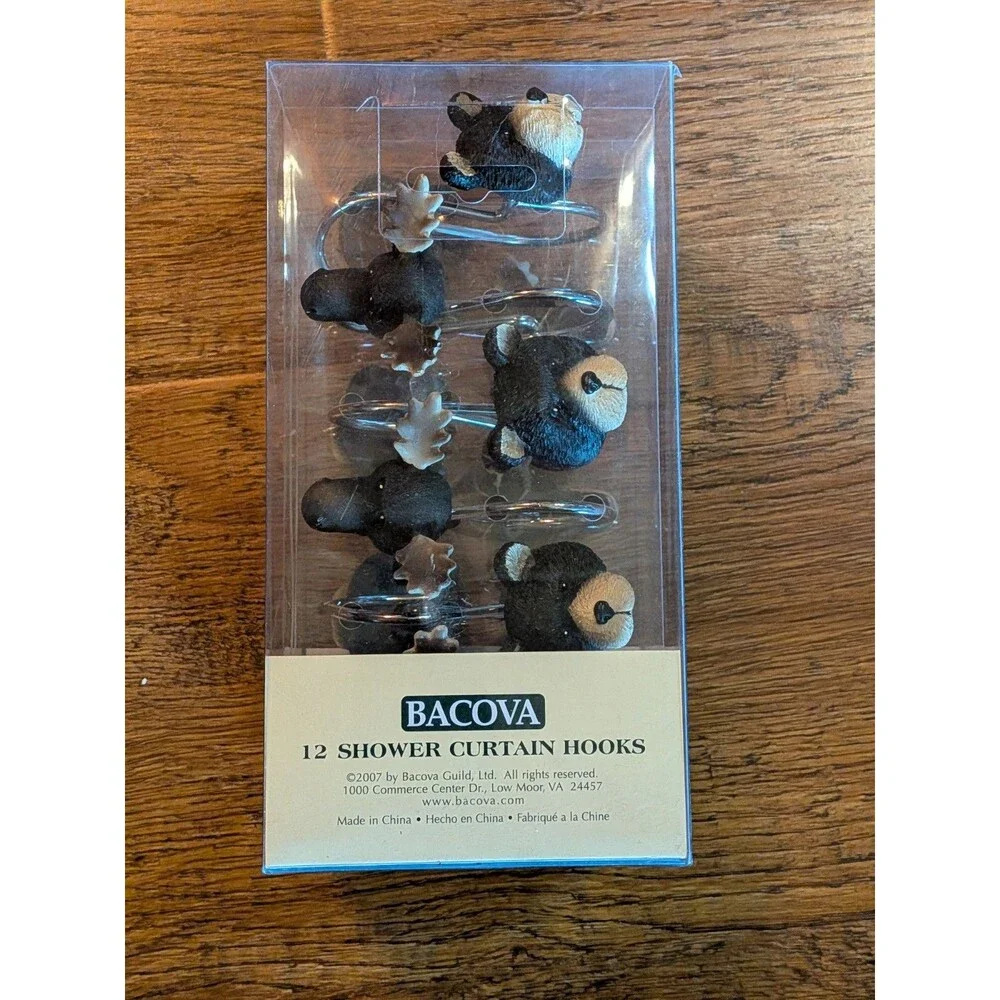 Bacova Bear And Moose Shower Curtain Hooks Rustic Lodge Cabin Wildlife